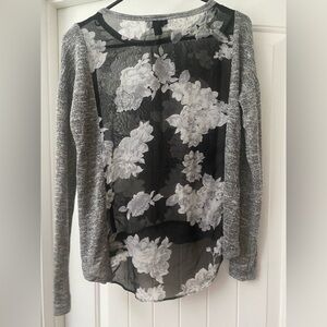 Iz Byer Black and Gray Floral Blouse